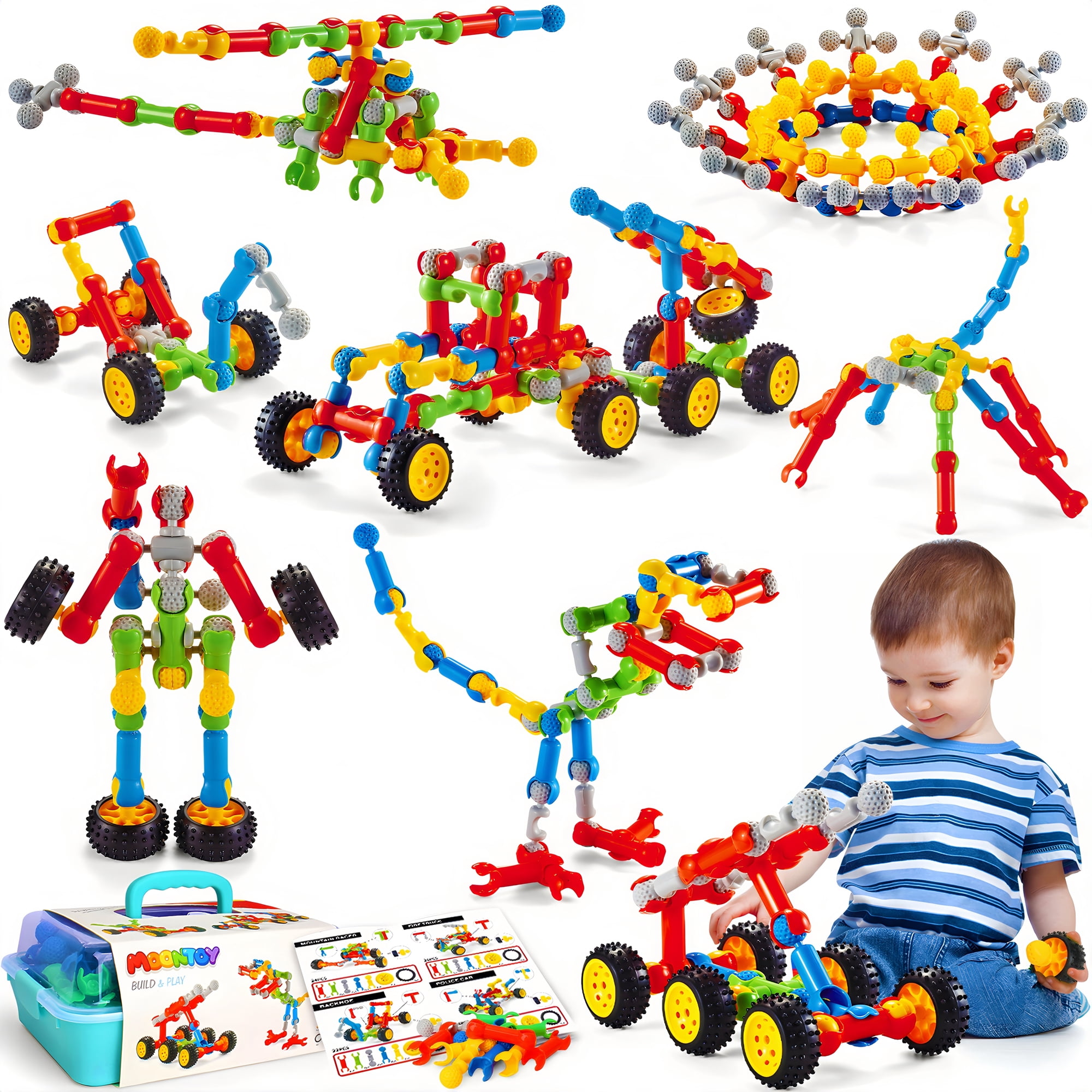 MOONTOY STEM Building Toys for 3 4 5 6 7 8+ Year Old Boy Girl, 110 Pcs Building Blocks Toys for Kids Ages 4-8 Educational Learning Toy with Storage Box, Ideal Christmas Birthday Gift for 3-5 4-6 8-10