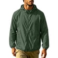thumbnail image 2 of LEKWK Hooded Jacket for Men Sun Protection Lightweight Windbreaker Full Zip Activewear with Side Pockets for Hiking Running Travel Camping Army Green M, 2 of 6