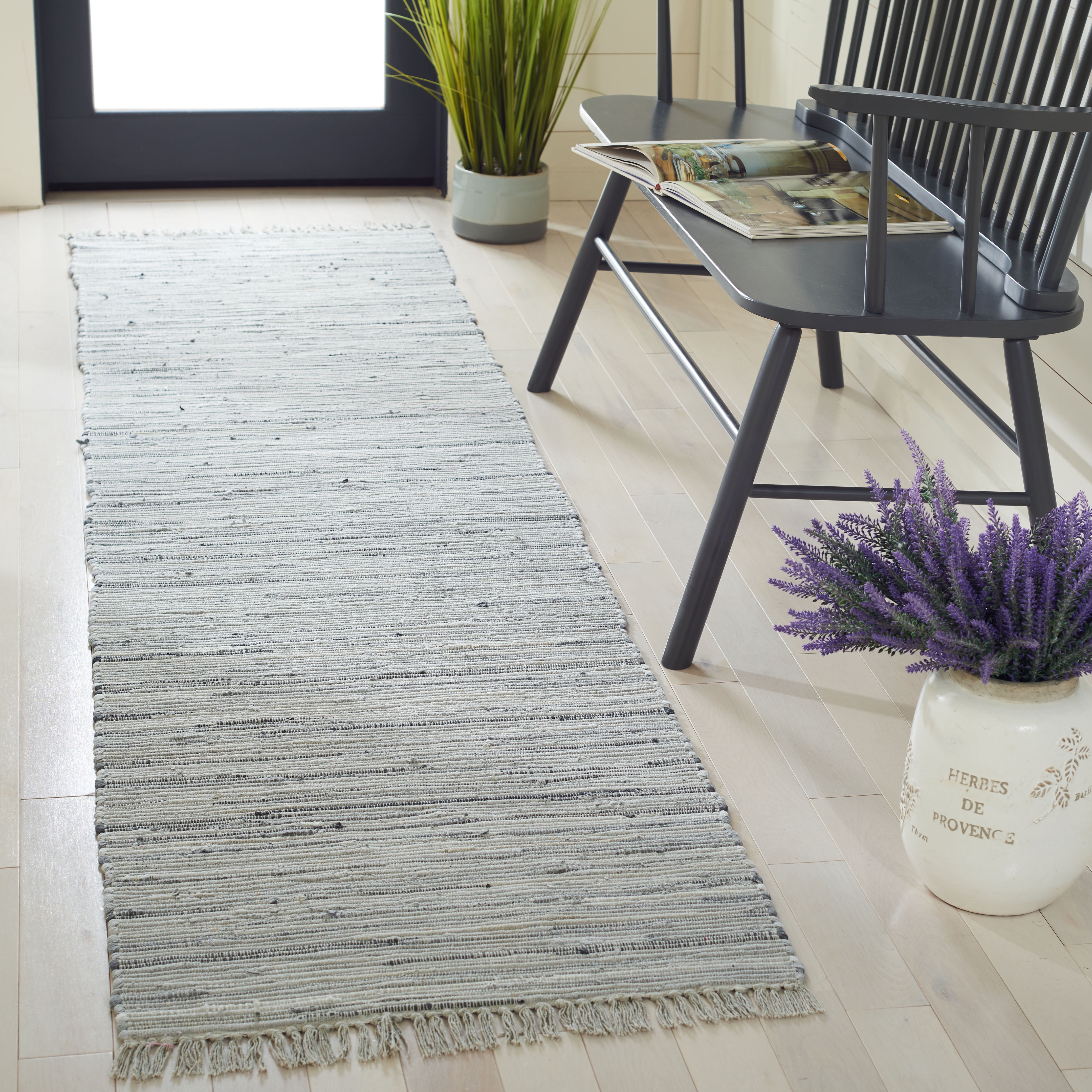 SAFAVIEH Rag Robynne Striped Cotton Runner Rug, Grey, 2'3" x 11'