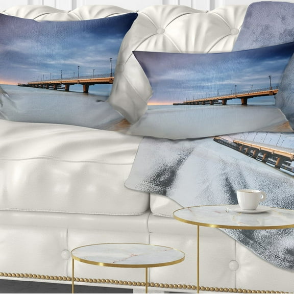 Designart Long Concrete Pier into Sea - Sea Bridge Throw Pillow - 12x20