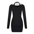 thumbnail image 5 of Herrnalise Women's Casual Solid Color SexyHanging Neck WrapHip Long Sleeve V-Neck Dresses S-2XL, 5 of 7