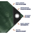 thumbnail image 5 of Tarpco Safety Extra Heavy Duty 14 Mil Tarp Cover, Waterproof, UV Resistant, Rip and Tear Proof, Poly Tarpaulin with Reinforced Edges for Roof, Camping, Patio, Pool, Boat (Green/Black 24′ X 24′), 5 of 7