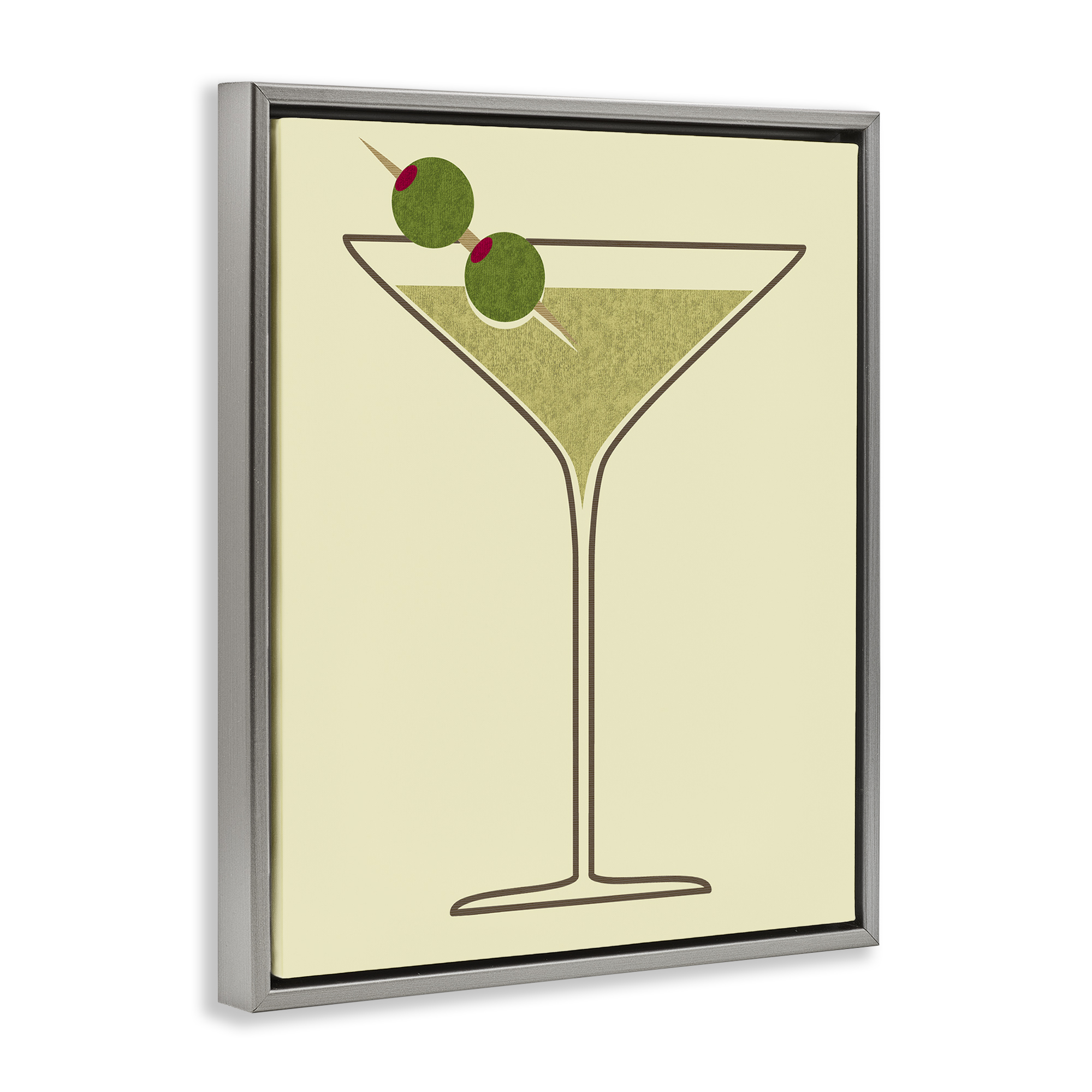 Stupell Industries Martini with Olives Food & Beverage Painting Gray Floater Framed Art Print Wall Art, 17 x 21
