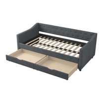 EBQOSK Daybed with Drawers Upholstered Tufted Sofa Bed, with Button on Back and Piping on Waved Shape Arms Dark Gray Twin