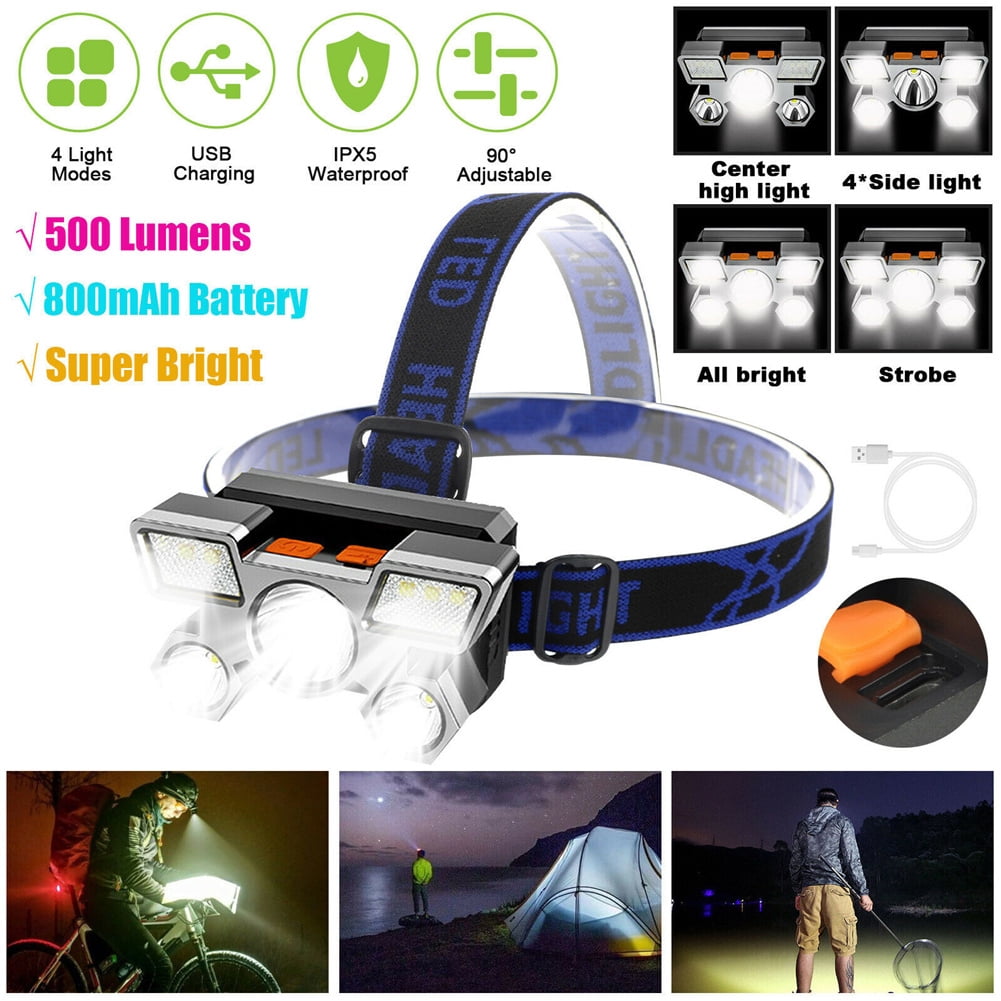 Adjustable Led Headlamp 4 Lighting Modes Super Bright Usb Rechargeable Head Torch Light
