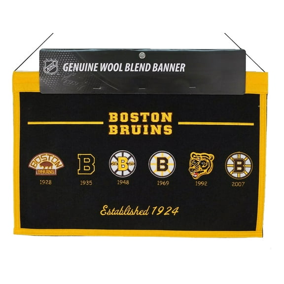 Boston Hockey Bruin's Heritage Logo Banner featuring logos from 1928,1935,1948,1969,1992,2007