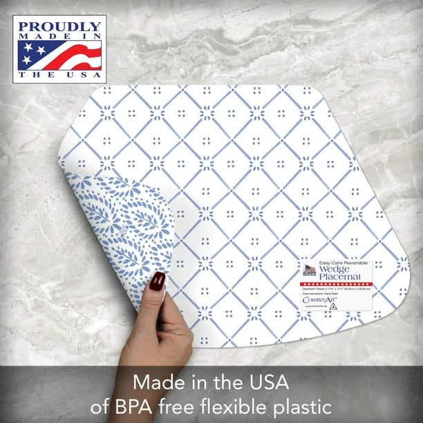 Wipe-Clean Reversible Wedge Shaped Placemats, Blue Tiles, Set of 2, Made in The USA - Walmart Business Supplies new-pattern-round-table-placemat