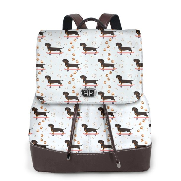 Easygdp Dachshund On A Skateboard Mochila de Cuero para Mujeres, Bolso de Hombro, Bolsos de Mano de Moda para Trabajo y Viajes
