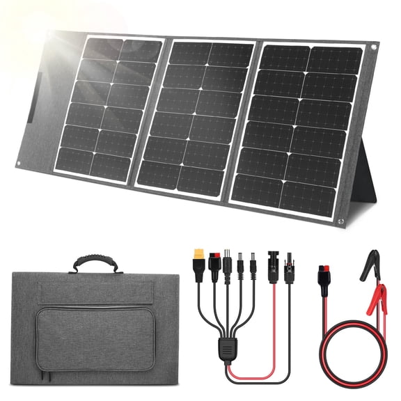 100W Portable Solar Panel IP65 Waterproof, 24% High Efficiency Foldable Solar Panel Charger with Kickstands, QC3.0 USB & DC Output, for Power Station, Camping Outdoor Home RV Blackout