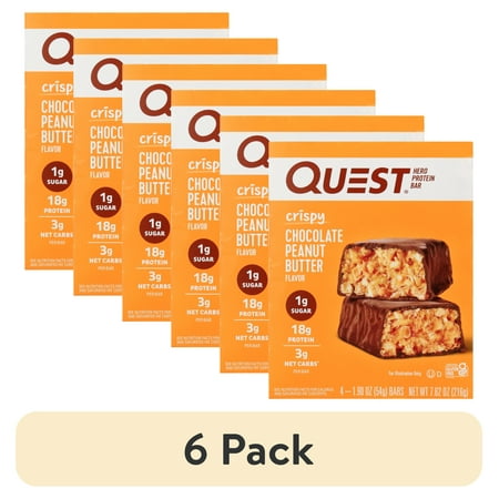 (6 pack) Quest Crispy Protein Bar, Chocolate Peanut Butter, 18g Protein, Gluten Free, 4 Count