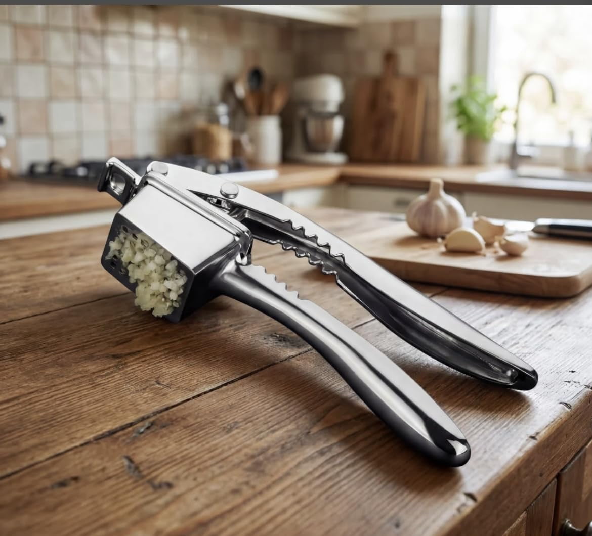 4-in-1 Stainless Steel Finish Garlic Press  Mincer Nut Cracker Plucker Bottle Opener Zinc Alloy Kitchen Tool