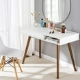thumbnail image 5 of HELLONE 42'' Home Office Writing Desk, Mid Century Modern Desk with Drawer, Small White Computer Table Vanity Table for Bedroom, White, 5 of 7