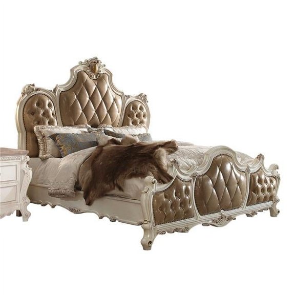 78" X 89" X 89" Wood, Poly Resin, and Upholstery Eastern King Bed, PU & Antique Pearl