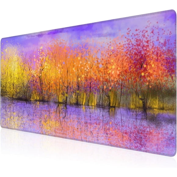 Mouse Pad, Large Colorful Autumn Trees Desk Mat, Extended Non-Slip Gaming Keyboard Mousepad Desk Pad, Thick Stitched Edges Waterproof Mouse Mat 31.5"x15.7" (Fall Nature Landscape Oil Painting)