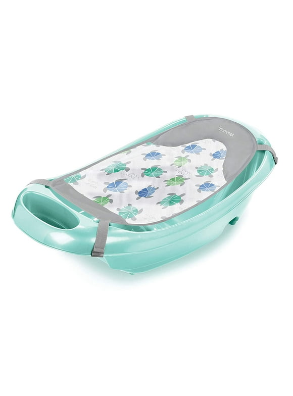 Summer Infant Splish 'n Splash Newborn to Toddler Tub (Aqua) - 3-Stage Tub for Newborns, Infants, and Toddlers - Includes Fabric Newborn Sling, Cushioned Support, Parent Assist Tray, and a Drain Plug Teal