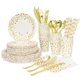thumbnail image 2 of Juego de platos desechables de servicio de mesa de papel, 200 piezas, Oro Yuyangstore Vajilla desechable, 2 of 8