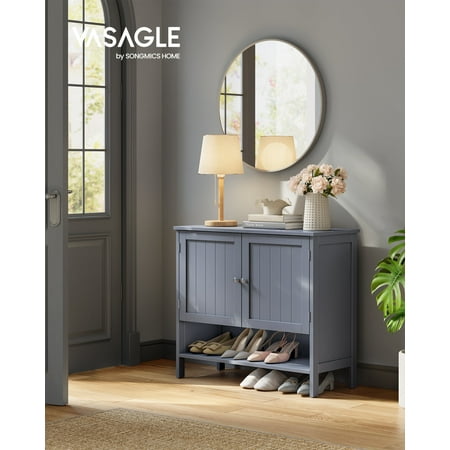 3-Tier Shoe Cabinet with Adjustable Shelf - Modern Country Style Shoe Storage Organizer, Freestanding Entryway Cabinet, Slate Gray