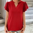 thumbnail image 3 of WIZUTIZ Tops Women's Fluffy Breathable Plus T-shirt V-Neck Ladies Shirts Loose Fit Solid Plus Size Tee Retro Cozy Style Tunics Blouse Tops Trendy Fashion Short Sleeve Tshirts Tshirt Red, 3 of 6
