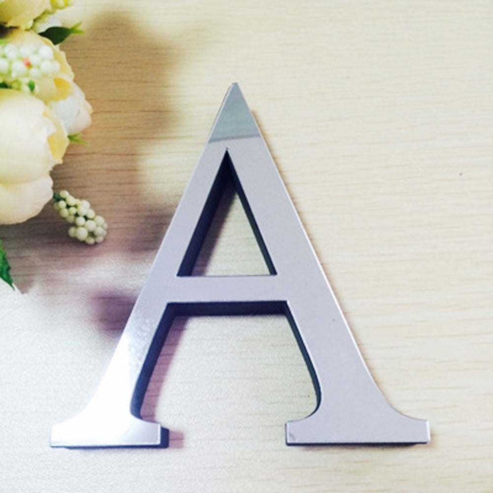 English Letters Acrylic Mirror Surface Wall Sticker 3D Silver