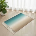 thumbnail image 3 of Teal Beige Ombre Cream Bathroom Rug 2'x3',Modern Turquoise Abstract Art Aesthetics Low Profile Front Entryway Rug with Tassels,Woven Cotton Washable Kitchen Mat Carpet for Foyer Bedroom Back Door, 3 of 9