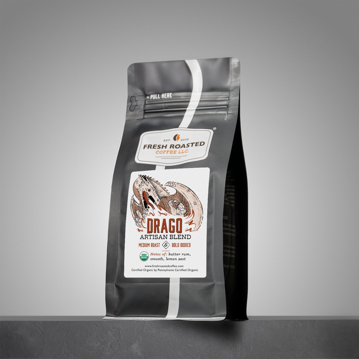 Fresh Roasted Coffee, Organic Drago Cafe Blend Coffee, Medium Roast, Whole Bean, 80 oz 5 lbs