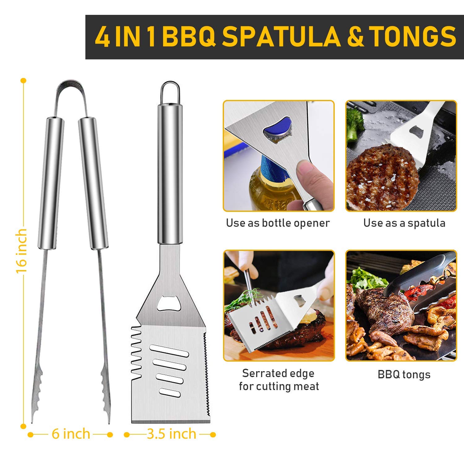 34 Pcs Grill Accessories Grilling Gifts for Men, 16 Inches Heavy Duty BBQ Accessories, Stainless Steel Grill Tools, Grill Mats for Backyard, BBQ Gifts Set - image 3 of 7