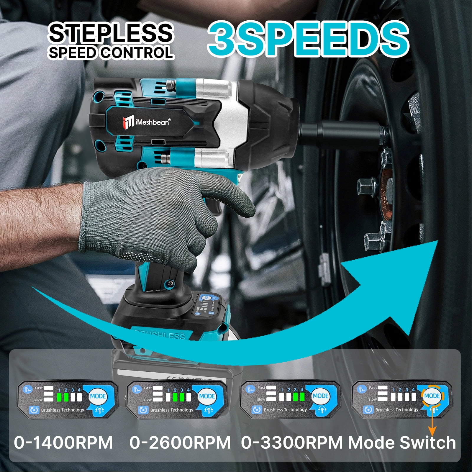 iMeshbean 21V Lithium‑Ion Brushless Cordless High‑Torque 1/2 in. Electric Impact Wrench