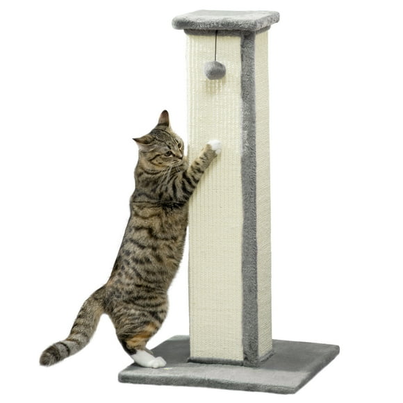 PawHut 32" Cat Scratching Post for Indoor Cats w/ Sisal Teasing Ball Grey
