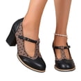 thumbnail image 2 of YOUYEDIAN Mary Jane Shoes Women High Block Heel Fashion Round Toe Casual Slip On Belt Comfy Flats Versatile Polka Dot Outdoor Dress Shoes, 2 of 5