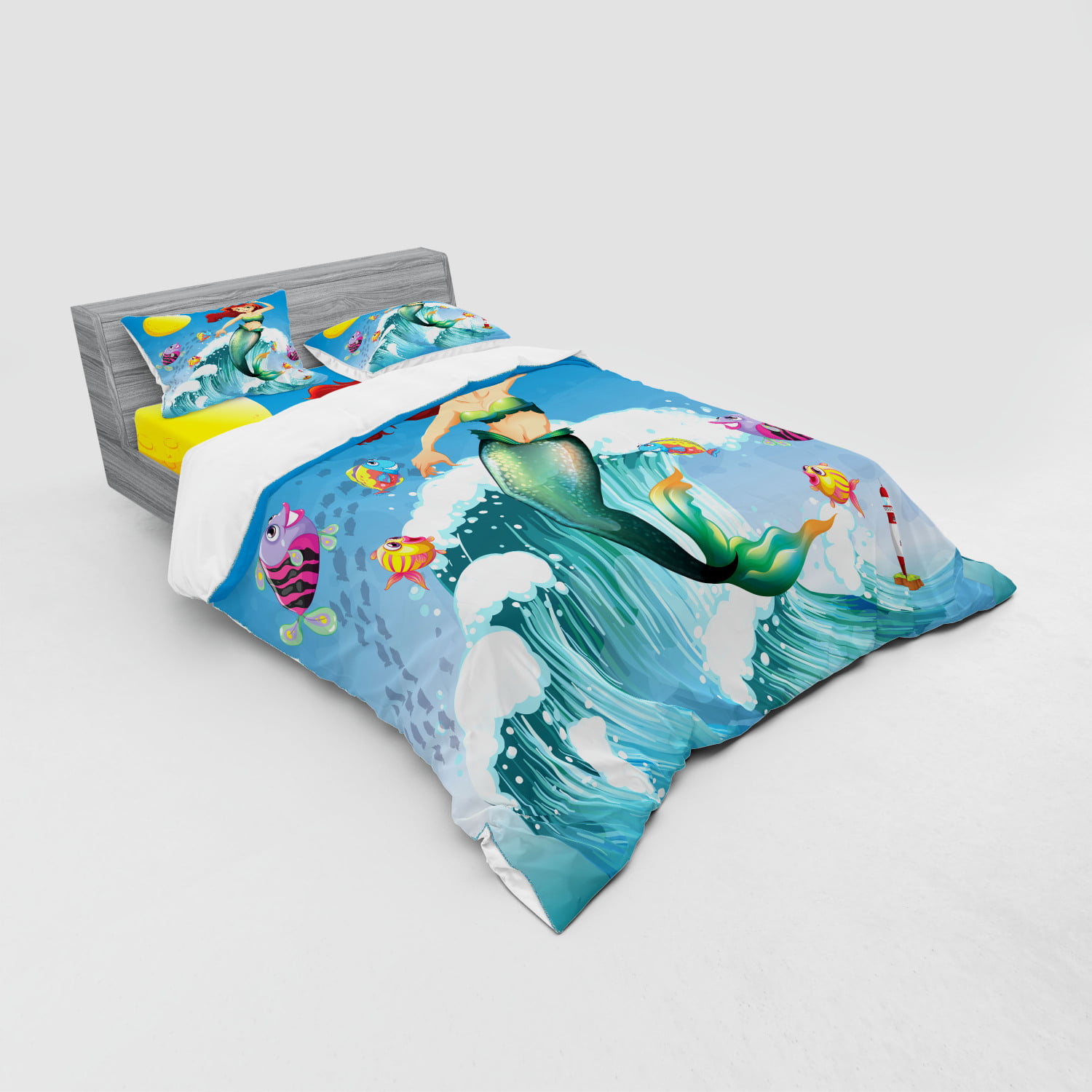 Twin Size Soft Comfortable Top Sheet Decorative Bedding 1 Piece Multicolor Illustration Little Girl on top of a Big Wave in The Surf Fish Kids Ambesonne Mermaid Flat Sheet