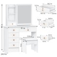 thumbnail image 2 of Meoldis Vanity Desk with Sliding Mirror & Lights, Makeup Dressing Table with 6 Drawers, 3 Open Shelves, 3 Lighting Modes, Compact White Vanity Table with Storage for Bedroom, 2 of 7