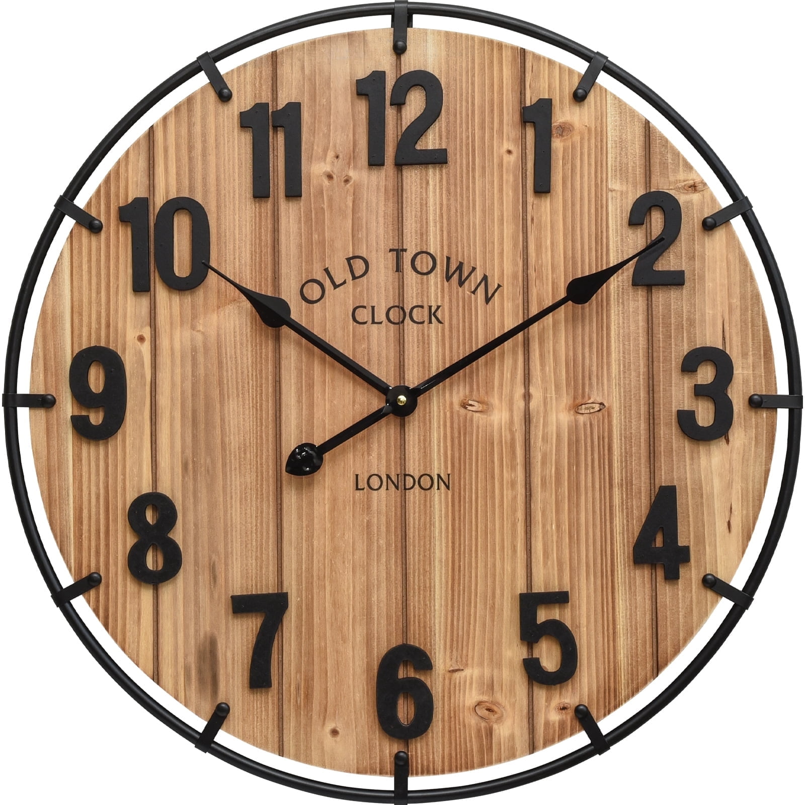 EMAX HOME 24 Oversized Industrial Metal Wood Wall Clock, Rustic Silent Round Timepiece