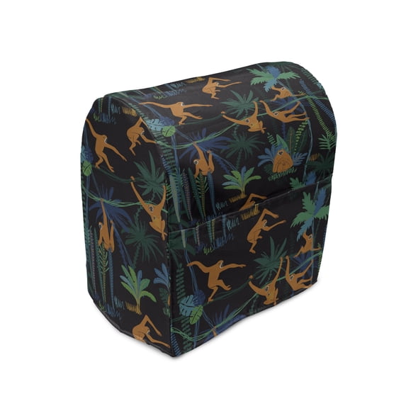 Monkeys Stand Mixer Cover, Wildlife Composition of Animals in a Jungle, Kitchen Appliance Organizer Bag Cover with Pockets, 5 Quarts, Charcoal Grey Multicolor, by Ambesonne