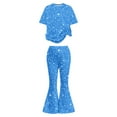 thumbnail image 3 of Yiyuu Girls Stylish Outfits Sequins Print Short Sleeve T-Shirt Flare Pants Set, Sizes 7-13, 3 of 3