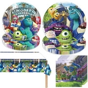 Monster Inc Birthday Tableware Party Favors Monsters University Party Supplies Tablecloth, Disposable Paper Plates with Napkins for Monster Theme Birthday Party Decorations