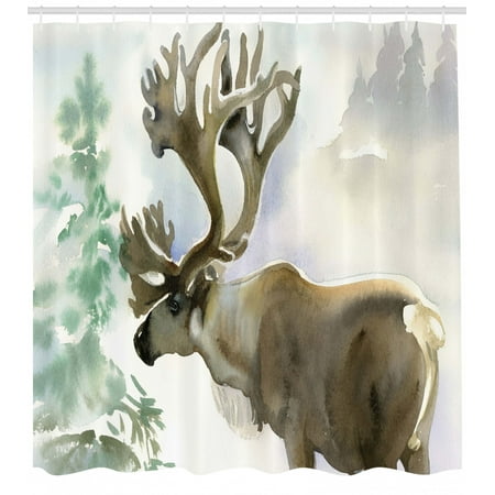 Antlers Shower Curtain Moose In Winter Forest Wildlife Reindeer