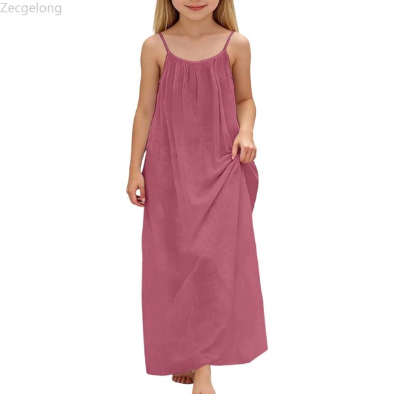 Zecgelong Girls Sleeveless Backless Casual Dress Loose Fit Home Wear Summer Play Dress Toddler Kids Dress Girls Casual Dresses Size 7-8 Years Red