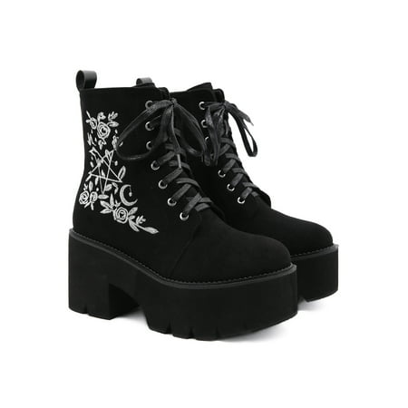 

Gomelly Women Short Bootie Side Zip High Heel Boot Embroidered Ankle Boots Anti-Slip Winter Shoes Walking Office Fashion Booties Black 5