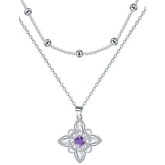Celtic Knot Layered Necklace with Purple Cubic Zirconia, Interwoven Knot Pendant Jewelry