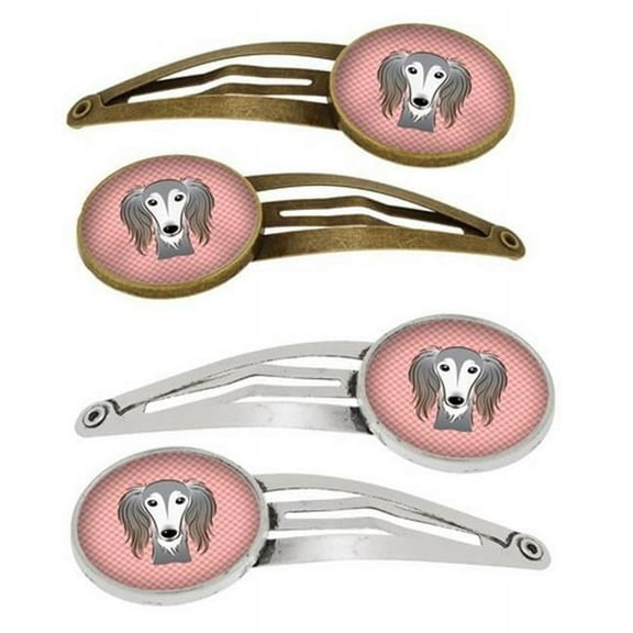 Carolines Treasures BB1229HCS4 Checkerboard Pink Saluki Barrettes Hair Clips, Set of 4