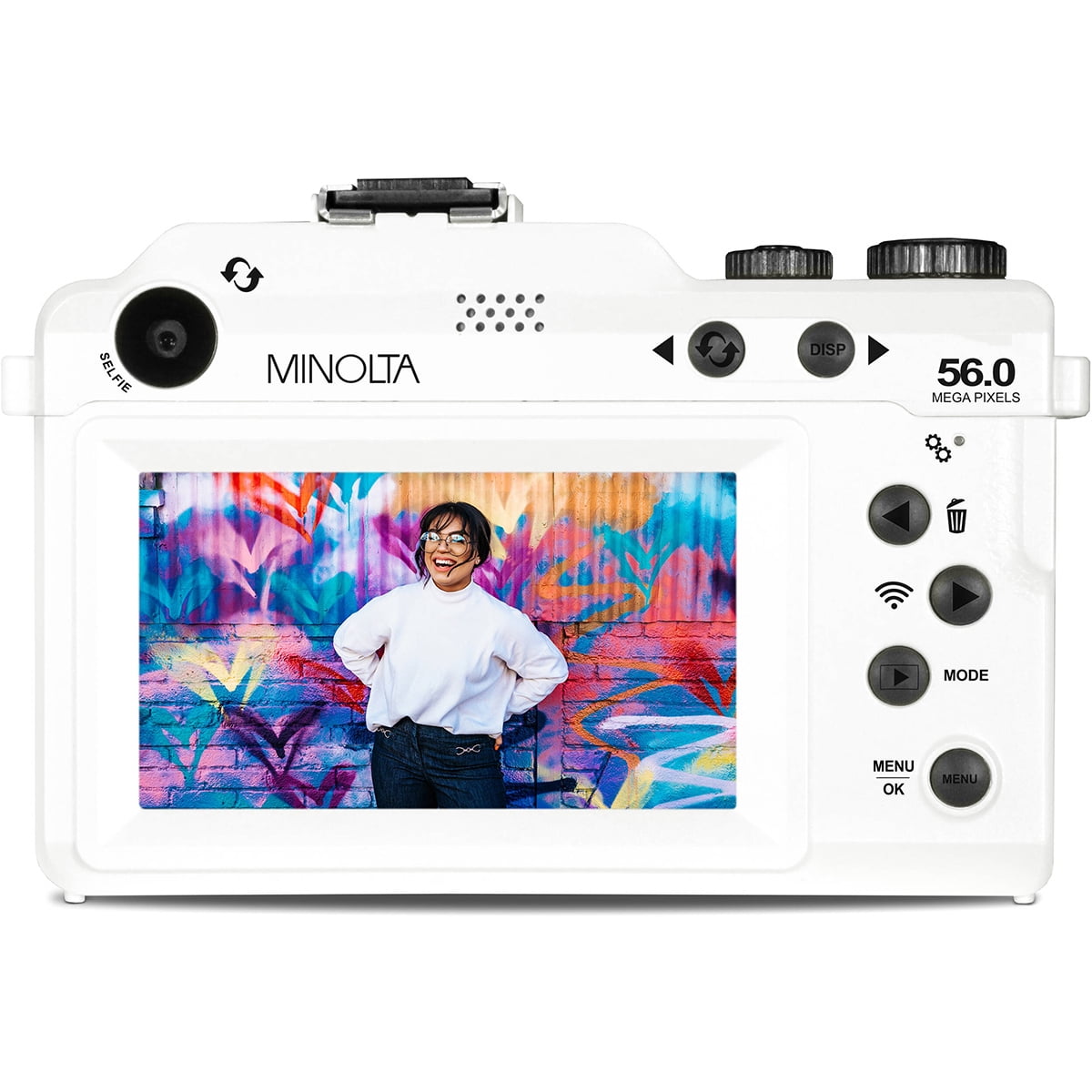 Minolta Minolta MND65 Selfie Shot Digital Camera, White with Teal Faceplate