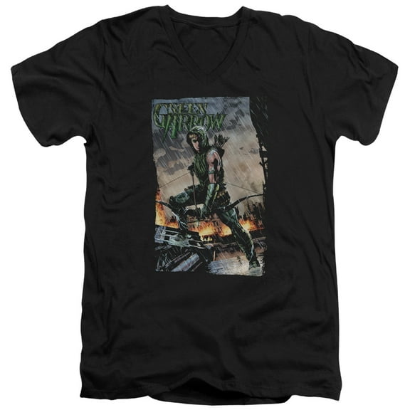 JLA Justice League Fire And Rain S/S Adult V-Neck 30/1 T-Shirt Black