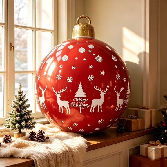 Inflatable Christmas Bauble PVC Reindeer Snowflake Waterproof Foldable Hanging Loop For Porch Yard Mantel Outdoor Holiday Decor
