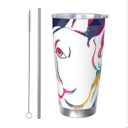 

Uemuo Colorful Bulldog Print Travel Coffee Mug 20oz Double-walled Car Cup Stainless Steel Insulated Tumbler Leak-proof Travel Cup Reusable Straw Car Cup-Straw Two-piece Set