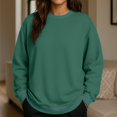 thumbnail image 2 of Women's Solid Color Round Neck Drop Shoulder Long Sleeve Loose Fit Casual Sweatshirt Top Fall and Winter Fashion Winter Clothes,Army Green,Size L, 2 of 5