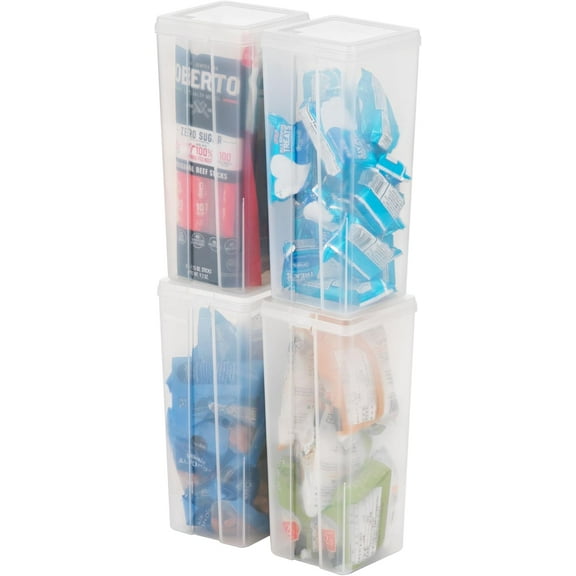 IRIS USA Vertical Plastic Flip Top Storage Containers with Lids for Home & Office, Clear, 4Pk