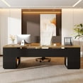 thumbnail image 5 of Tribesigns 85.8-Inch L-Shaped Executive Desk, Extra Large Modern Office Desk with File Drawers, Door Cabinet & Shelves, Brown&Black, 5 of 7