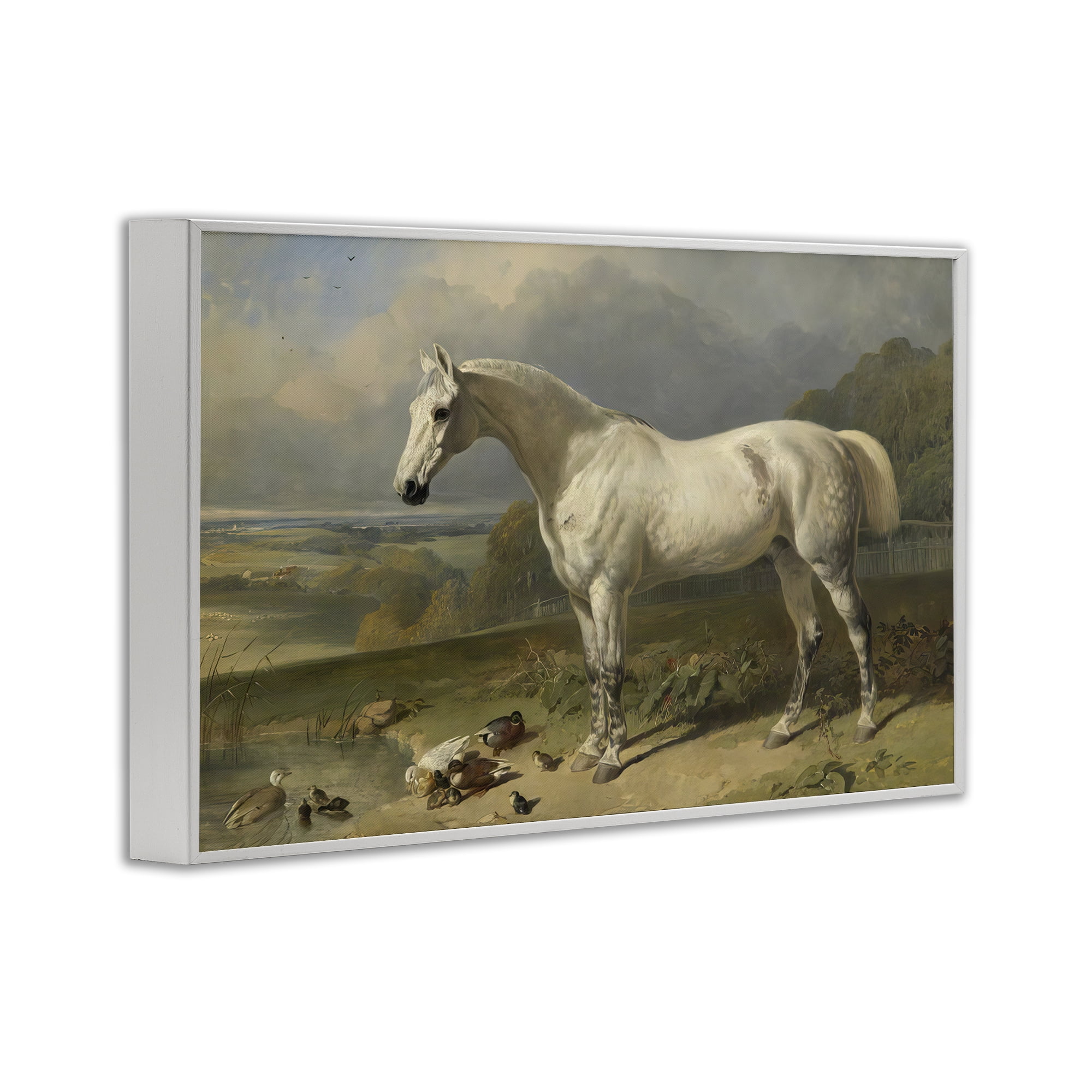 Stupell Industries Grey Horse And Ducks In Landscape White Framed Giclee Art, design by Tina LeCour