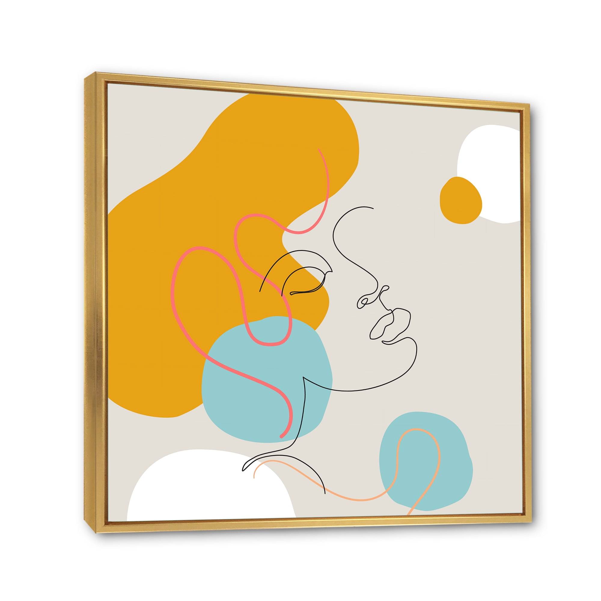 Designart 'Minimal Portrait of Female Face Drawn With One Line I' Modern Framed Canvas Wall Art Print