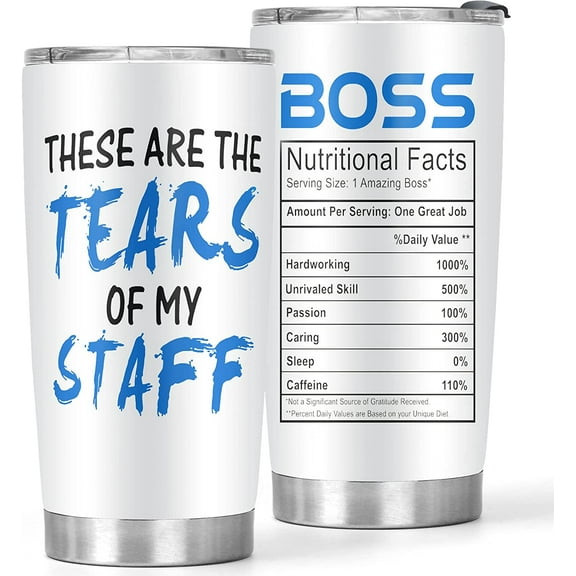 Boss Gifts - 20oz Funny Coffee Tumblers Gifts for Bosses - Cool Birthday Gift For Boss from Employee - Bosses Day Gifts for Men, Women - White Tumbler Cup with Lid, 1 Pack